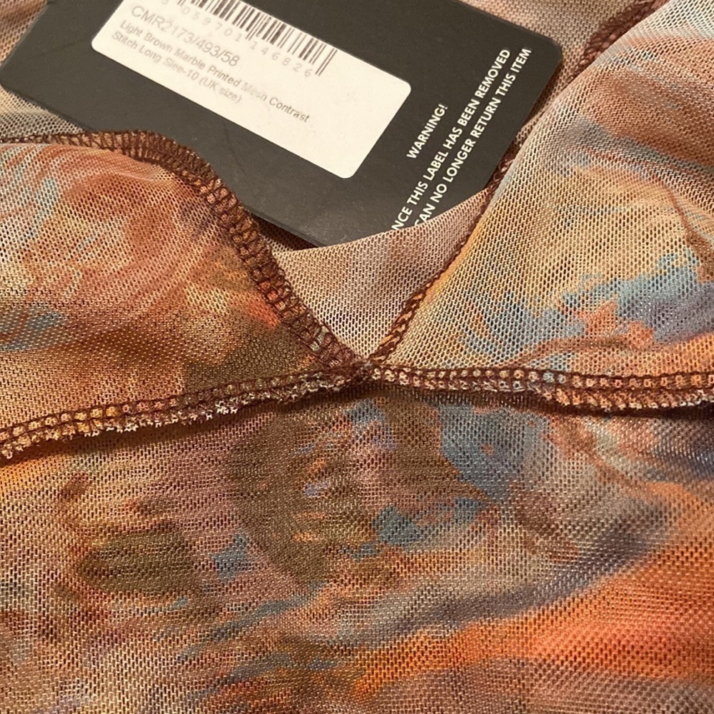 NWT PrettyLittleThing Body Suit Brown Marble Printed Mesh Contrast Stitch 6 - Picture 8 of 8